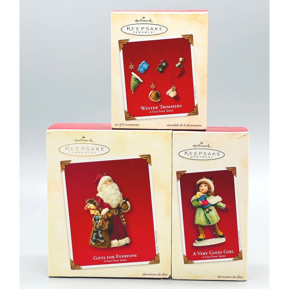 Hallmark Keepsake Ornament A Visit From Santa Lot of 3 Chalkware Felt 2003